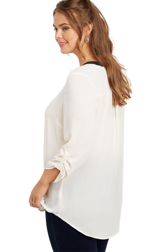 Contrast Zipper Front Apricot Plus Size Blouse