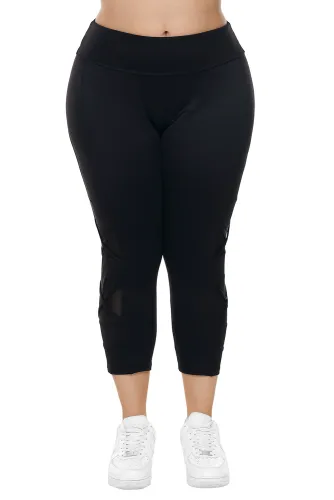 Black Crisscross Mesh Cutout Plus Size Yoga Pants