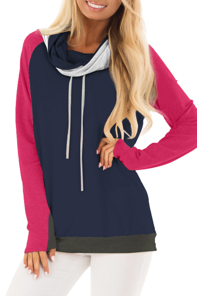 Rosy Thumb Hole Sleeves Navy Color Block Sweatshirt