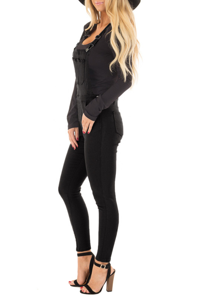 Solid Black Denim Overall for Women