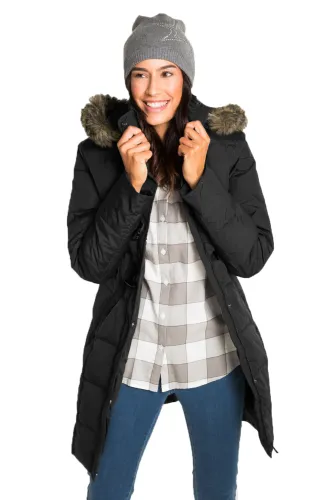 Black Toggle Button Quilted Coat for Women