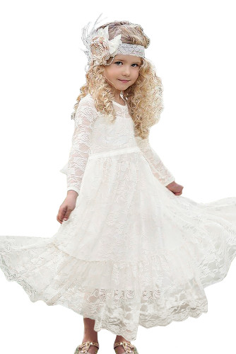 Creamy Floral Lace Flower Girl Maxi Dress
