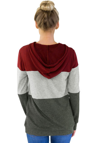 Burgundy Atop Triple Colorblock Pullover Hoodie