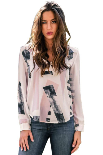 Modern Chic Pink Print Sheer Chiffon Blouse