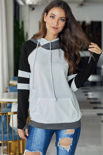 Black Varsity Striped Sleeves Double Hooded Sweatshirt