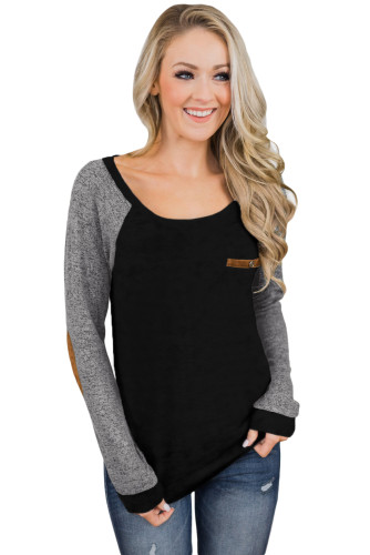 Black Elbow Patch Long Sleeve Top
