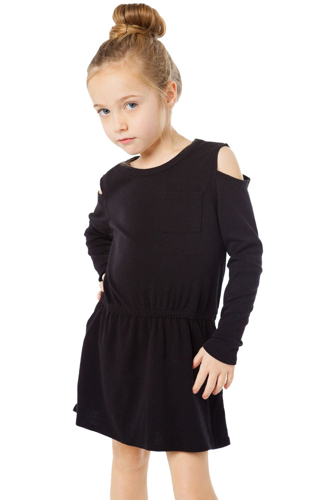 Black Girl's Long Sleeve Cold Shoulder Dress