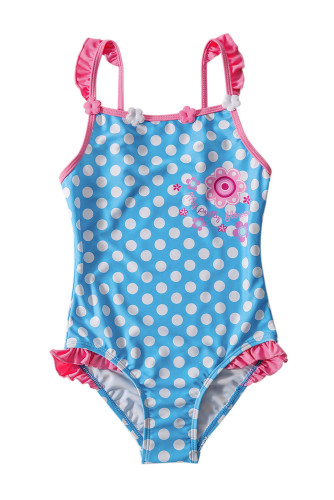 Blue White Polka Dot One Piece Swimsuit for Kids