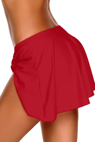 Red Twist Knot Detail Skirted Swim Bottom