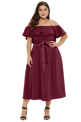 Red Beat To It Plus Size Off-the-shoulder Dress