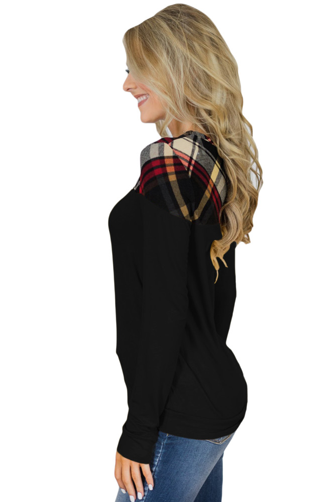 Black Plaid Long Sleeve Top