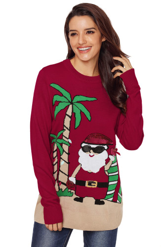 Burgundy Beach Coconut Tree Santa Sweater