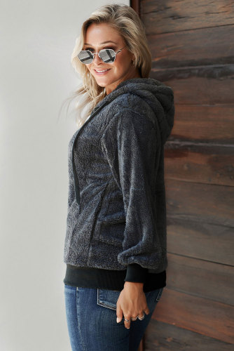 Gray Warm Furry Pullover Hoodie