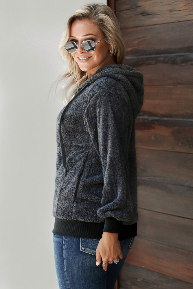 Gray Warm Furry Pullover Hoodie