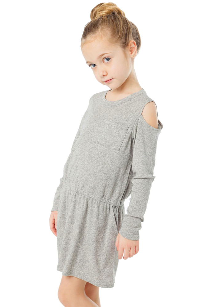 Gray Girl's Long Sleeve Cold Shoulder Dress