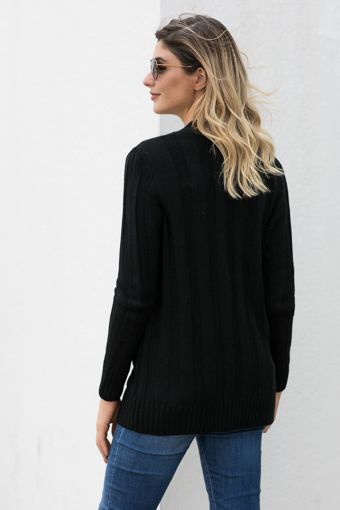 Black Wooden Button Cardigan