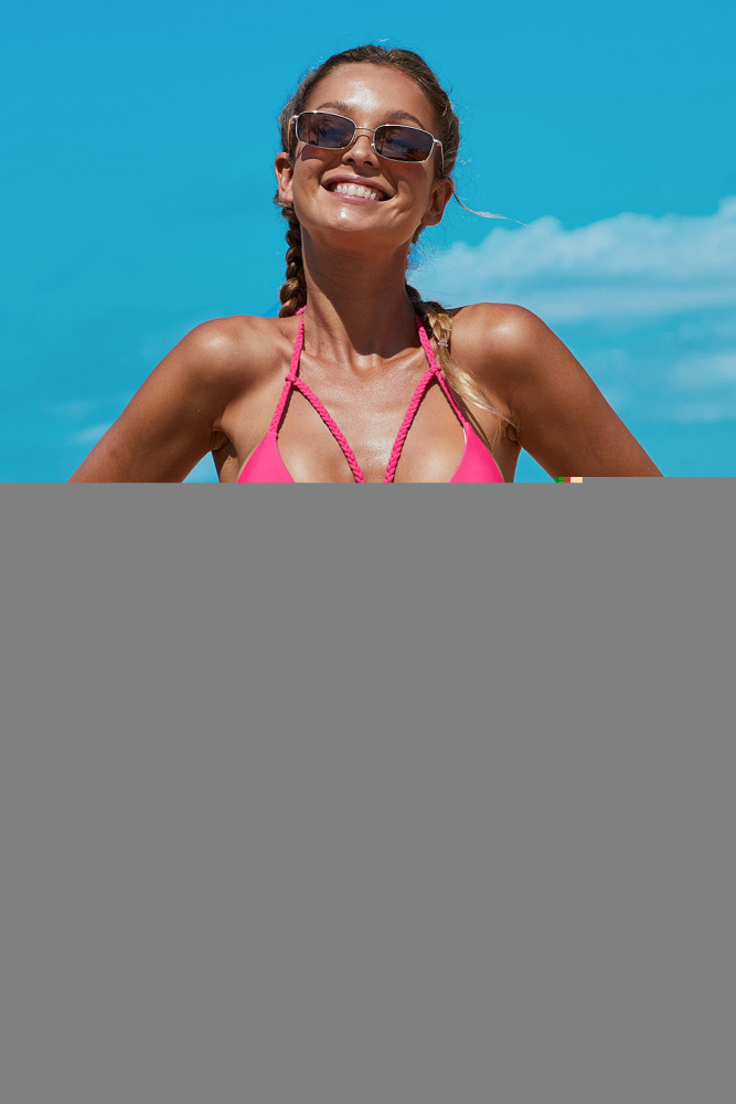 Rosy Braided Rope Strappy Bikini Swimsuit