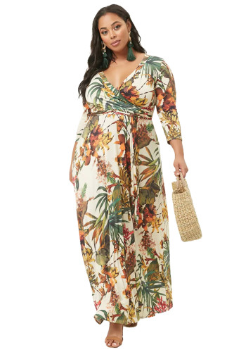 Plus Size Tropical Surplice Maxi Dress