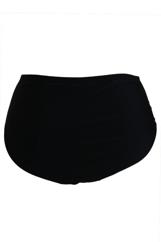 White Piping Stripes Accent Black High Waist Swim Briefs