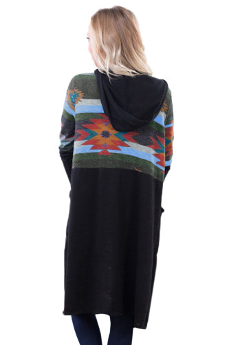 Black Aztec Open Long Cardigan