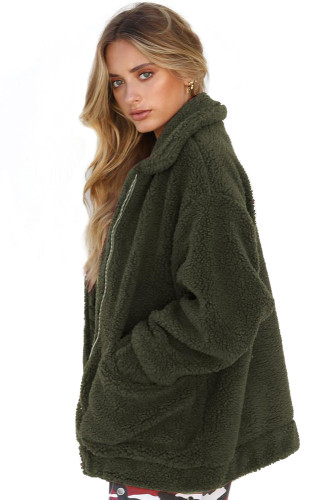 Green Lamb Wool Zipped Chunky Coat