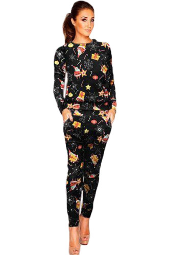 Santa and Gift Black 2pcs Christmas Tracksuit