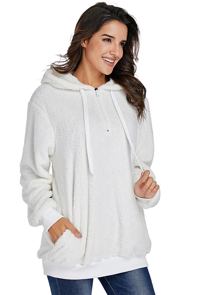 White Warm Furry Pullover Hoodie