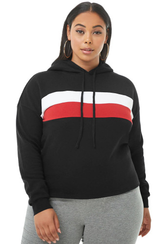 Black Striped Detail Plus Size Chunky Hoodie