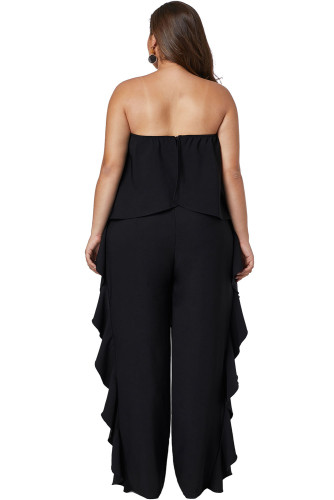Black Prime Dreams Plus Size Strapless Ruffle Jumpsuit