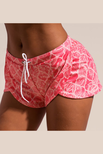 Pink Print Drawstring Waist Boyshort Beach Bottom