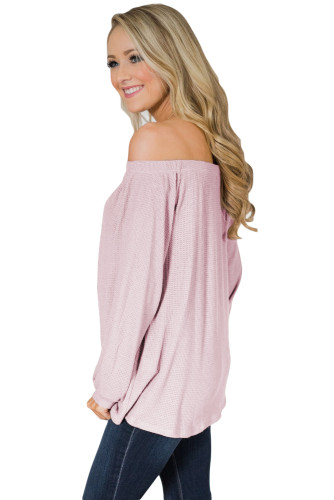 Pink Button Front Tie Detail Off Shoulder Top
