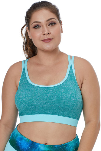 Blue Double Straps Heathered Sports Bra
