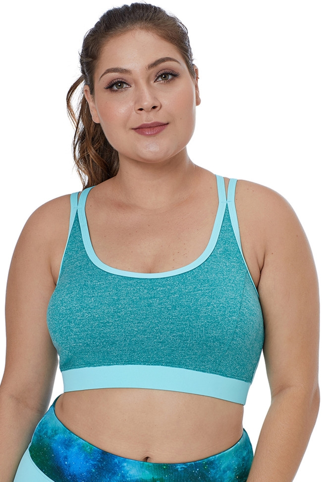 Blue Double Straps Heathered Sports Bra