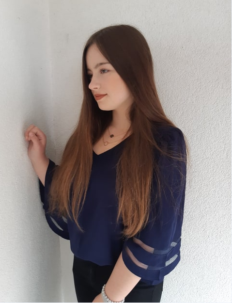 Blue Flare Sleeve V Neck Loose Blouse