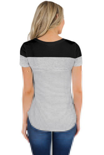 Black Color Block Striped Short Sleeve T-shirt