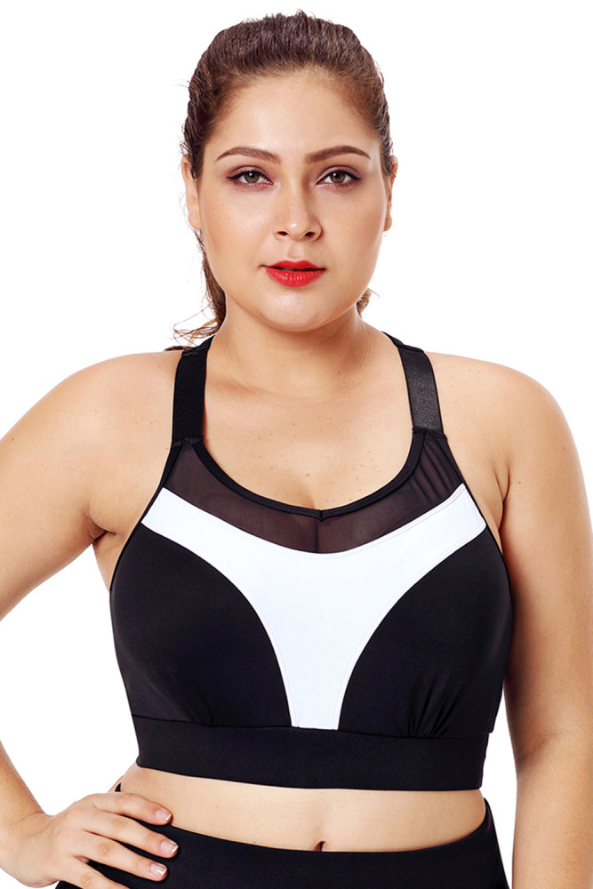 White Accent Mesh Strap Yoga Bra for Women