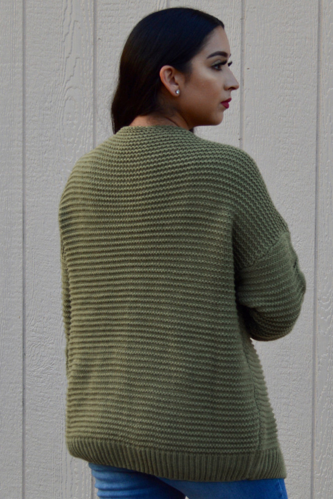 Green Chunky Wide Long Sleeve Knit Cardigan