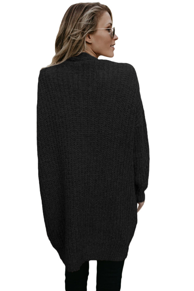 Black Pocketed Cable Knit Cardigan
