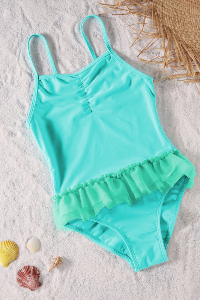Blue Ruffles One Piece Swimsuit for Girls