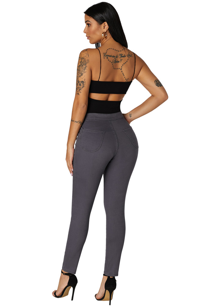 Gray High Waist Skinny Jeans with Round Pockets
