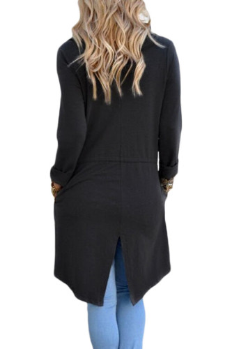 Black Drapery Open Front Back Slit Oversize Coat