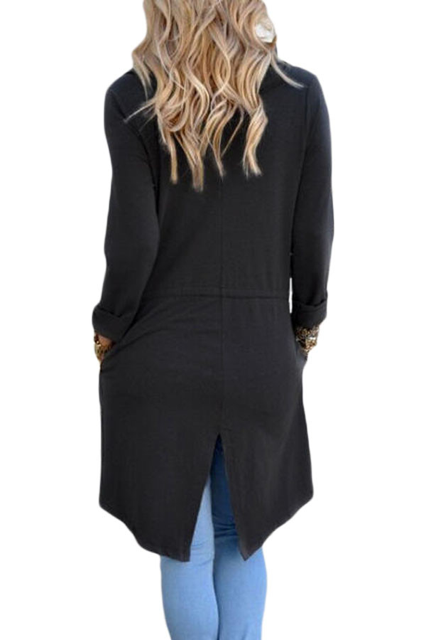 Black Drapery Open Front Back Slit Oversize Coat