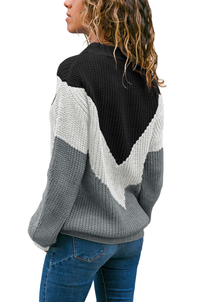 White Chevron Accent Black Gray Sweater