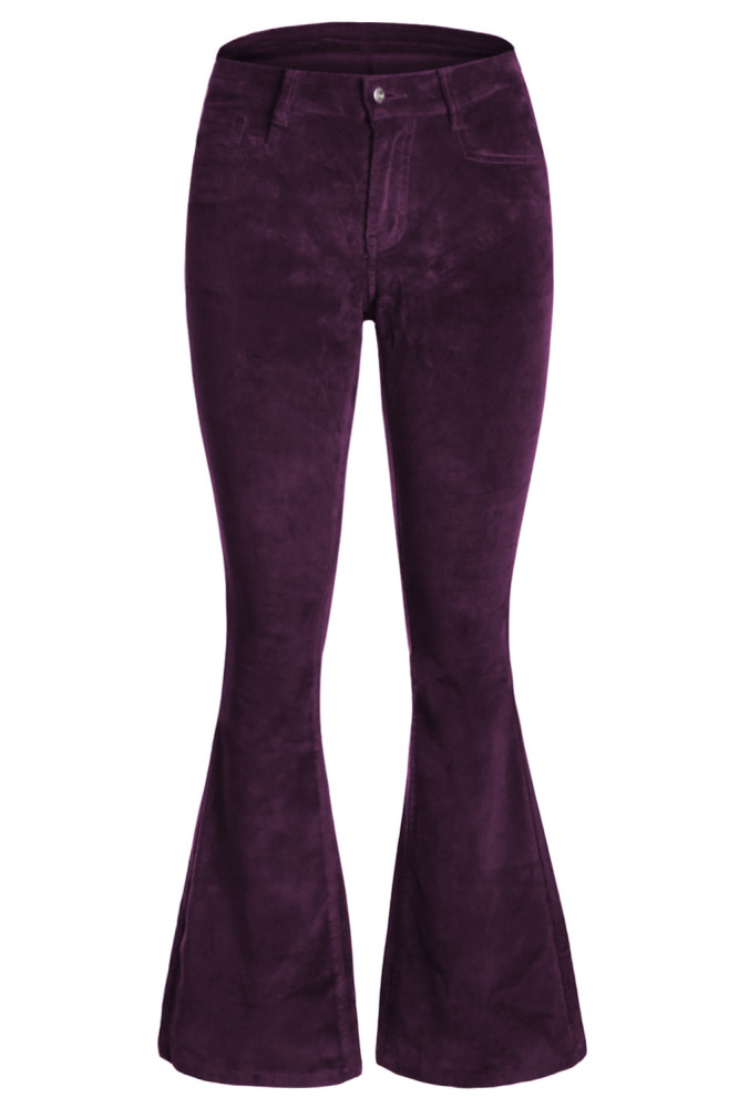 Red Flared Bottom Leg Velvet Pants