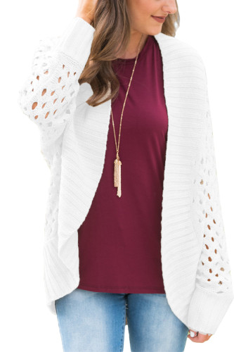White Hollow Out Knit Long Sleeves Cardigan
