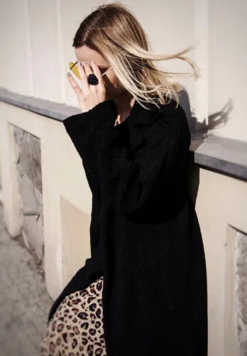 Black Oversize Furry Long Coat
