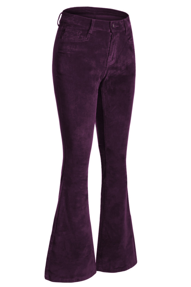 Red Flared Bottom Leg Velvet Pants