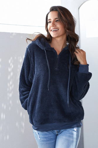 Navy Warm Furry Pullover Hoodie