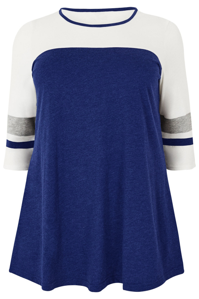 Navy Marl Color Block Quarter Sleeved Plus Size Top