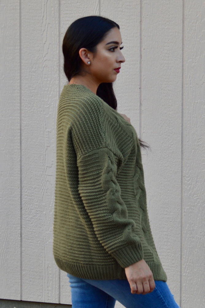 Green Chunky Wide Long Sleeve Knit Cardigan